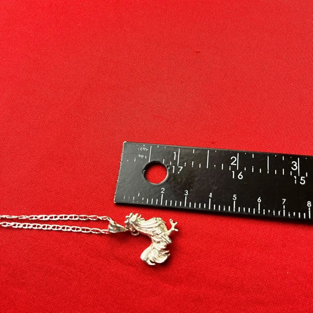 925 Sterling Silver‎ Rooster Charm Pendant and chain necklace
